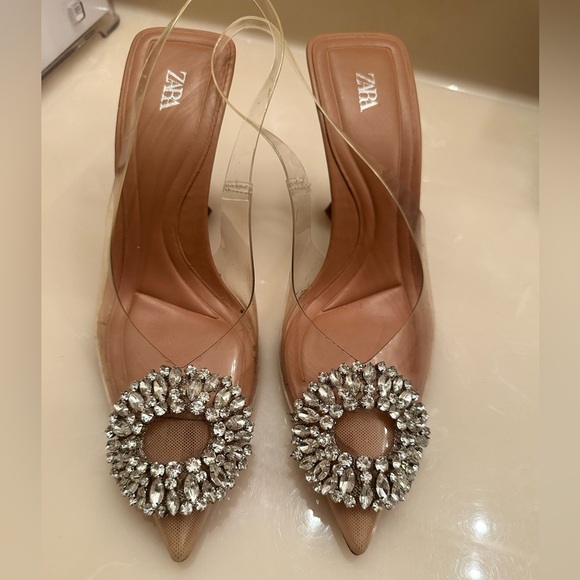 Zara Shoes - Zara embellished vinyl slingback heels. Size 6.